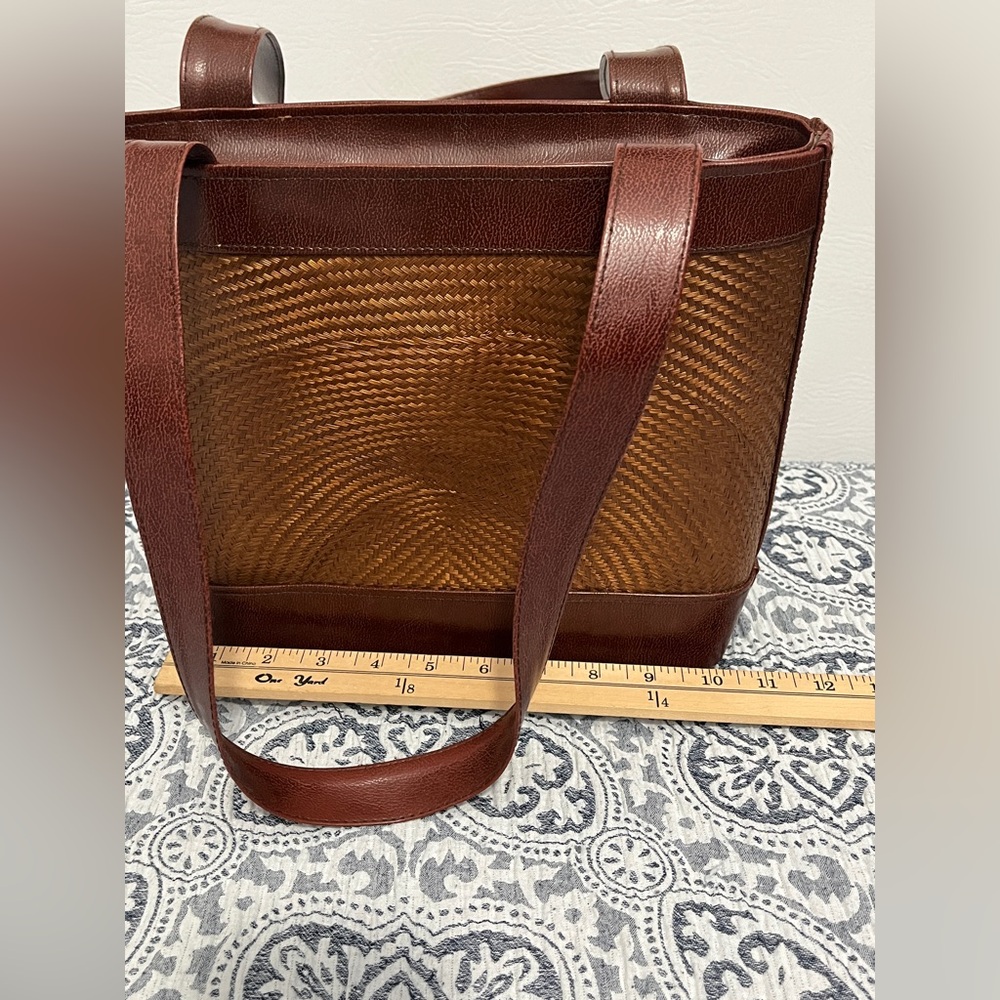 Brown Woven Tote Bag Purse with Dark Brown Trim - Picture 8 of 10